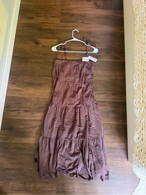 American Eagle Tiered Tie-Shoulder Maxi Dress in Brown